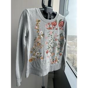 Maeve by Anthropologie Women's S Gray Floral Embroidered Pullover Sweatshirt